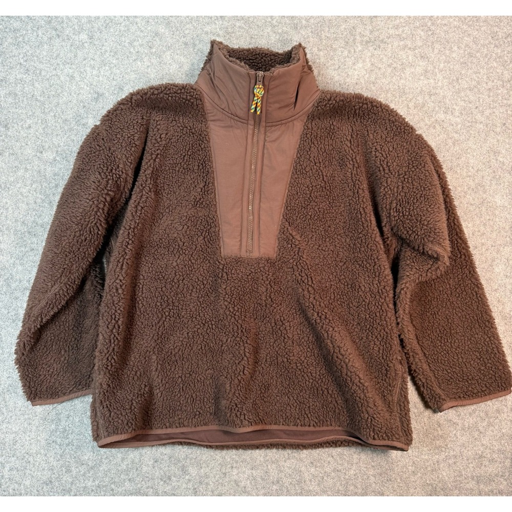 J.Crew Womens Brown Sherpa Fleece Half Zip Pullover Sweater Medium Cozy Relaxed